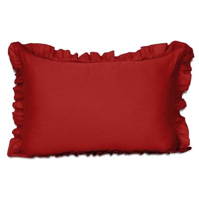 Fronha Decorativa com Babados em Algodão Shabby Chic Estilo Farmhouse - Vargottam 66 Cm × 66 Cm / Vermelho
