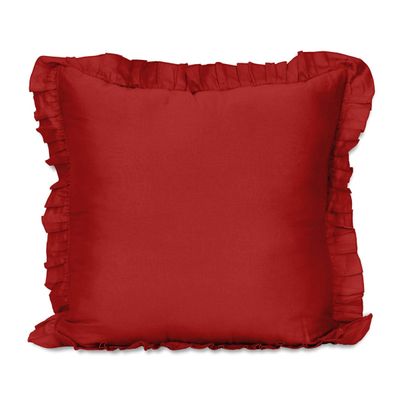 Fronha Decorativa com Babados em Algodão Shabby Chic Estilo Farmhouse - Vargottam 66 Cm × 66 Cm / Vermelho