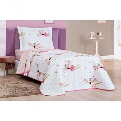 Enxoval Kit Colcha + Jogo De Cama Lençol Bouti Solteiro Infantil Kids 4 Peças 100% Poliéster - Bailarina