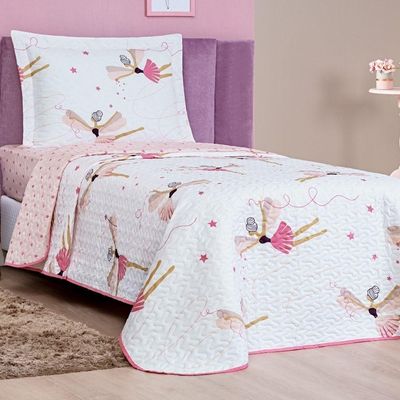 Enxoval Kit Colcha + Jogo De Cama Lençol Bouti Solteiro Infantil Kids 4 Peças 100% Poliéster - Bailarina