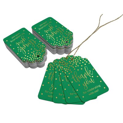 Tags de Papel 'Obrigado por Celebrar Comigo' para Lembrancinha de Aniversário, Tags para Pendurar com Foil - Inkdotpot 100 Etiquetas Metalizadas / Verde - Dourado