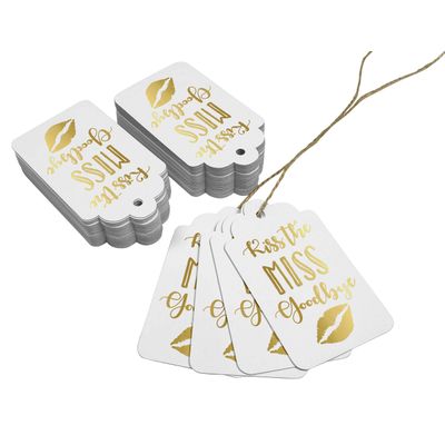 Etiquetas de Papel Suspensas 'Dê um Beijo na Solteira' Para Lembrancinha de Chá de Despedida de Solteira Metalizado - Inkdotpot 100 Etiquetas Metalizadas / Branco - Dourado