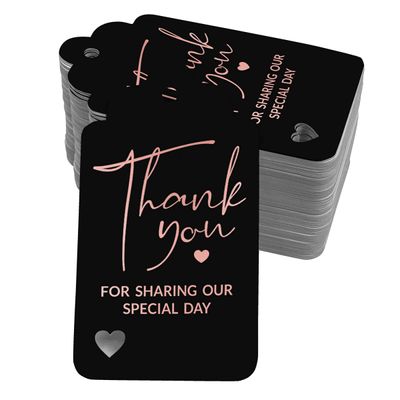 Tags de Papel Metalizado Obrigado por Compartilhar Nosso Dia - Chá de Noiva/Chá de Bebê/Aposentadoria/Casamento/Aniversário - Inkdotpot 50 Etiquetas Metalizadas / Preto - Ouro Rosé