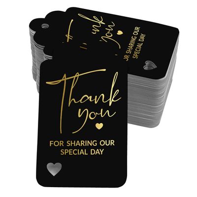 Tags de Papel Metalizado Obrigado por Compartilhar Nosso Dia - Chá de Noiva/Chá de Bebê/Aposentadoria/Casamento/Aniversário - Inkdotpot 50 Etiquetas Metalizadas / Preto - Ouro Rosé