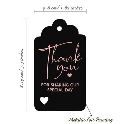 Tags de Papel Metalizado Obrigado por Compartilhar Nosso Dia - Chá de Noiva/Chá de Bebê/Aposentadoria/Casamento/Aniversário - Inkdotpot 50 Etiquetas Metalizadas / Preto - Ouro Rosé