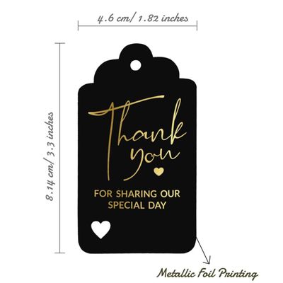 Tags de Papel Metalizado Obrigado por Compartilhar Nosso Dia - Chá de Noiva/Chá de Bebê/Aposentadoria/Casamento/Aniversário - Inkdotpot 50 Etiquetas Metalizadas / Preto - Ouro Rosé
