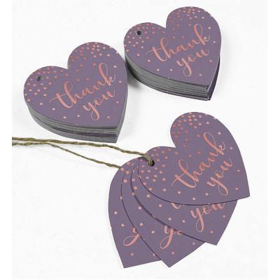 Etiquetas de Papel Obrigado para Lembranças - Chá de Noiva/Chá de Bebê/Aposentadoria/Casamento/Aniversário - Foil para Pendurar - Inkdotpot 50 Etiquetas Metalizadas / Roxo - Ouro Rosé