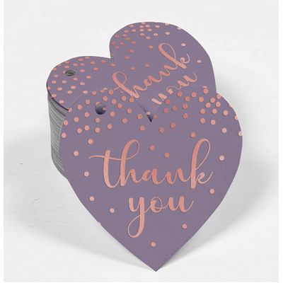 Etiquetas de Papel Obrigado para Lembranças - Chá de Noiva/Chá de Bebê/Aposentadoria/Casamento/Aniversário - Foil para Pendurar - Inkdotpot 50 Etiquetas Metalizadas / Roxo - Ouro Rosé