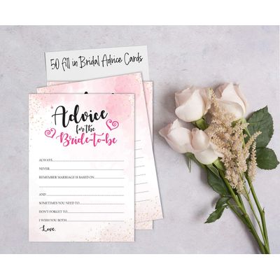 50 Cartões de Jogo Quadrados em Branco com Respingo em Aquarela para Chá de Noiva, Casamento e Despedida de Solteira - Inkdotpot 12,7 Cm × 17,78 Cm / Branco - Cartão de Conselho