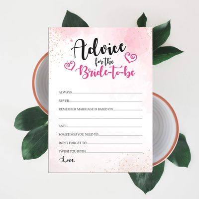 50 Cartões de Jogo Quadrados em Branco com Respingo em Aquarela para Chá de Noiva, Casamento e Despedida de Solteira - Inkdotpot 12,7 Cm × 17,78 Cm / Branco - Cartão de Conselho