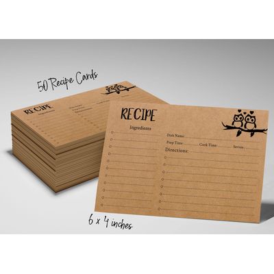 Cartões de Receita 10x15 cm 50 un. - Cartões Premium Dupla-Face Kraft Moderno - Casamento/Chá de Noiva/Chá de Bebê - Coruja - Inkdotpot 15,24 Cm × 10,16 Cm / Marrom