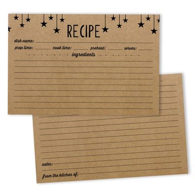 50 Cartões de Receita 10x15 cm, Cartão Premium Grosso Dupla Face, Kraft Moderno Casamento/Chá de Noiva/Chá de Bebê - Estrelas - Inkdotpot 15,24 Cm × 10,16 Cm / Marrom
