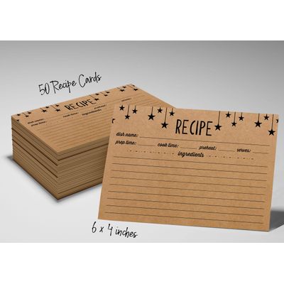 50 Cartões de Receita 10x15 cm, Cartão Premium Grosso Dupla Face, Kraft Moderno Casamento/Chá de Noiva/Chá de Bebê - Estrelas - Inkdotpot 15,24 Cm × 10,16 Cm / Marrom