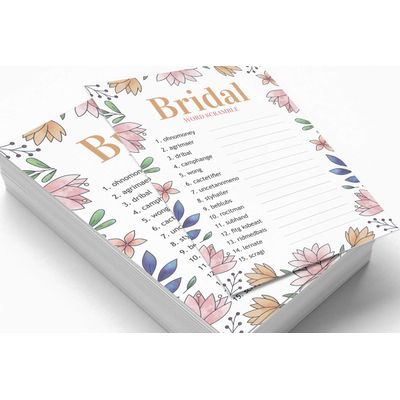 50 Cartões Florais Quadrados em Branco para Chá de Noiva e Despedida de Solteira para Preencher Ideias de Presente - Inkdotpot 12,7 Cm × 17,78 Cm / Branco - Jogo de Palavras da Noiva