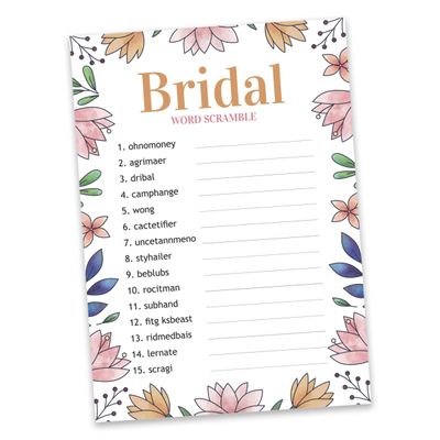 50 Cartões Florais Quadrados em Branco para Chá de Noiva e Despedida de Solteira para Preencher Ideias de Presente - Inkdotpot 12,7 Cm × 17,78 Cm / Branco - Jogo de Palavras da Noiva