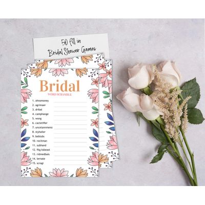 50 Cartões Florais Quadrados em Branco para Chá de Noiva e Despedida de Solteira para Preencher Ideias de Presente - Inkdotpot 12,7 Cm × 17,78 Cm / Branco - Jogo de Palavras da Noiva