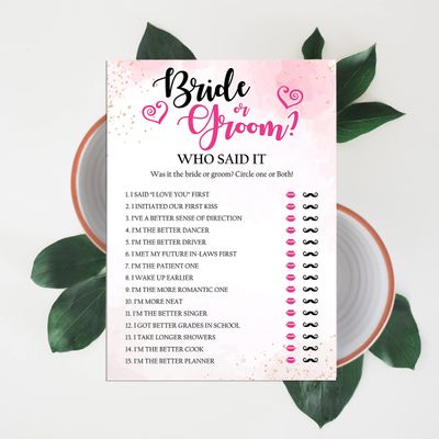 50 Cartões de Jogo Quadrados em Branco com Respingo em Aquarela para Chá de Noiva, Casamento e Despedida de Solteira - Inkdotpot 12,7 Cm × 17,78 Cm / Branco - Ele Disse, Ela Disse