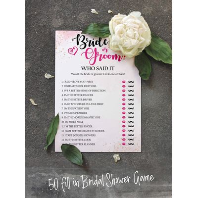 50 Cartões de Jogo Quadrados em Branco com Respingo em Aquarela para Chá de Noiva, Casamento e Despedida de Solteira - Inkdotpot 12,7 Cm × 17,78 Cm / Branco - Ele Disse, Ela Disse