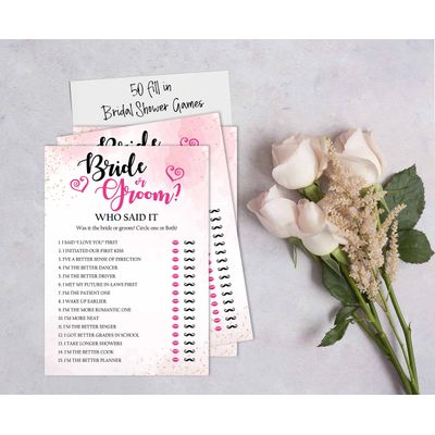 50 Cartões de Jogo Quadrados em Branco com Respingo em Aquarela para Chá de Noiva, Casamento e Despedida de Solteira - Inkdotpot 12,7 Cm × 17,78 Cm / Branco - Ele Disse, Ela Disse