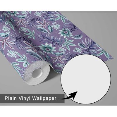 Papel de Parede Vinil Autoadesivo Removível, Estampa Tropical Trepadeira Floral Roxo, Renovação Rápida para Banheiro e Lavanderia - S4Sassy 63,5 cm (L) × 152,4 cm (C) / Roxo - Vinil Liso