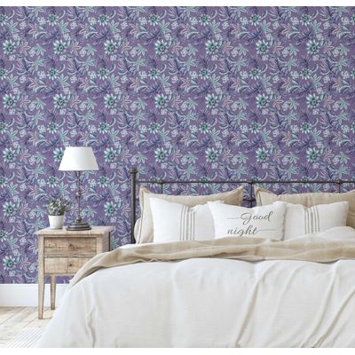 Papel de Parede Vinil Autoadesivo Removível, Estampa Tropical Trepadeira Floral Roxo, Renovação Rápida para Banheiro e Lavanderia - S4Sassy 63,5 cm (L) × 152,4 cm (C) / Roxo - Vinil Liso