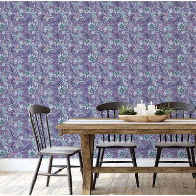 Papel de Parede Vinil Autoadesivo Removível, Estampa Tropical Trepadeira Floral Roxo, Renovação Rápida para Banheiro e Lavanderia - S4Sassy 63,5 cm (L) × 152,4 cm (C) / Roxo - Vinil Liso
