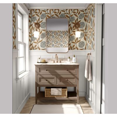 Papel de Parede Vinílico Autoadesivo Removível, Estampa Botânica Chic, Bege, Transformação Instantânea para Banheiro e Lavanderia - S4Sassy 63,5 cm (L) × 304,8 cm (C) / Bege - Vinil Liso
