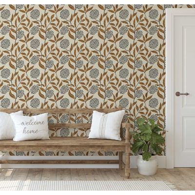 Papel de Parede Vinílico Autoadesivo Removível, Estampa Botânica Chic, Bege, Transformação Instantânea para Banheiro e Lavanderia - S4Sassy 63,5 cm (L) × 304,8 cm (C) / Bege - Vinil Liso