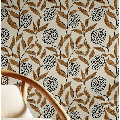 Papel de Parede Vinílico Autoadesivo Removível, Estampa Botânica Chic, Bege, Transformação Instantânea para Banheiro e Lavanderia - S4Sassy 63,5 cm (L) × 304,8 cm (C) / Bege - Vinil Liso