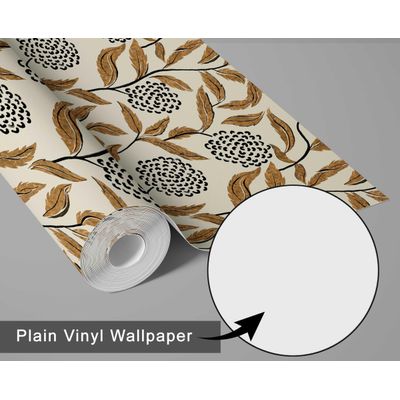 Papel de Parede Vinílico Autoadesivo Removível, Estampa Botânica Chic, Bege, Transformação Instantânea para Banheiro e Lavanderia - S4Sassy 63,5 cm (L) × 304,8 cm (C) / Bege - Vinil Liso