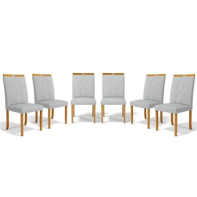 Kit Com 6 Cadeiras Ana Madeira Maciça Estofadas Para Mesa De Jantar Linho Cinza 407