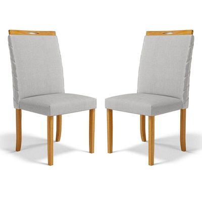 Kit Com 2 Cadeiras Agnes Madeira Maciça Estofadas Para Mesa De Jantar Linho Cinza 407