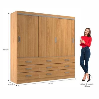Guarda Roupa Casal Isabela 03 Portas 09 Gavetas - Cinnamomo Cinnamomo