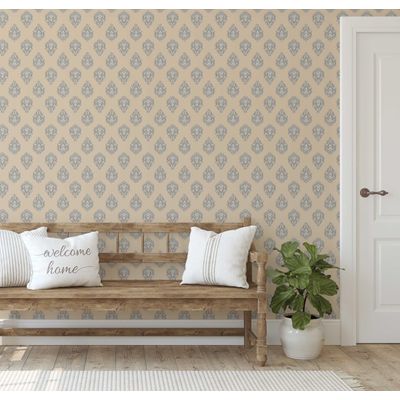 Papel de Parede com Estampa Boho em Blocos, Estilo Asiático, Vinil Autoadesivo, Fácil Aplicação para Quarto e Sala - Bege - S4Sassy 63,5 cm (L) × 152,4 cm (C) / Bege - Vinil Liso