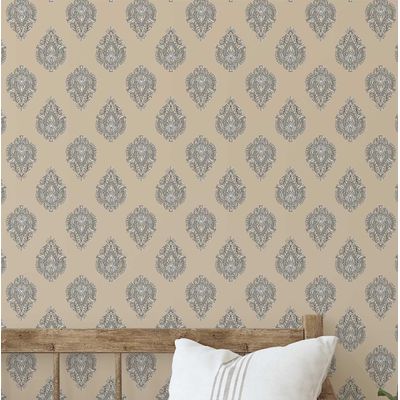 Papel de Parede com Estampa Boho em Blocos, Estilo Asiático, Vinil Autoadesivo, Fácil Aplicação para Quarto e Sala - Bege - S4Sassy 63,5 cm (L) × 152,4 cm (C) / Bege - Vinil Liso
