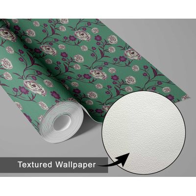 Papel de Parede Autoadesivo Removível Vintage Rosas Floridas Verde, Mural Instantâneo para Quarto, Banheiro, Lavanderia e Closet - S4Sassy 63,5 cm (L) × 609,6 cm (C) / Verde - Vinil Texturizado