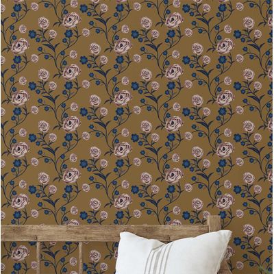 Revestimento de Parede Autoadesivo Vintage Rosas em Flor Verde, Mural Removível para Quarto, Banheiro, Lavanderia, Closet - S4Sassy 63,5 cm (L) × 152,4 cm (C) / Verde - Vinil Liso