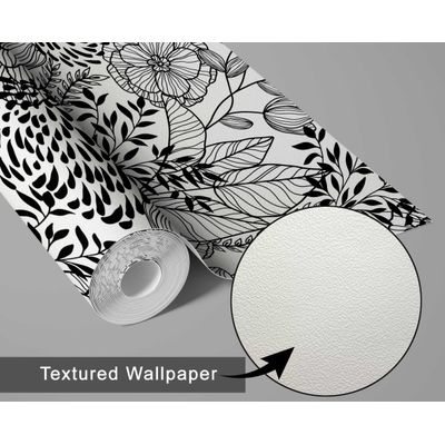 Papel de Parede Autoadesivo Removível Jardim Floral Preto, Mural Instantâneo para Quarto, Banheiro, Lavanderia e Closet - S4Sassy 63,5 cm (L) × 152,4 cm (C) / Preto - Vinil Texturizado