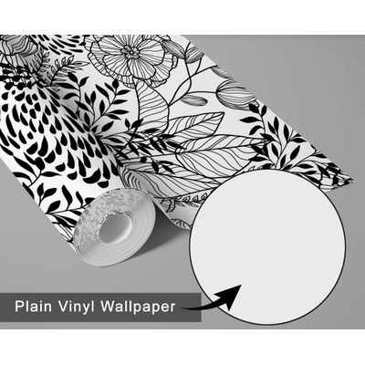 Papel de Parede Autoadesivo Removível Jardim Floral Preto, Mural Instantâneo para Quarto, Banheiro, Lavanderia e Closet - S4Sassy 63,5 cm (L) × 152,4 cm (C) / Preto - Vinil Texturizado