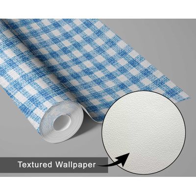 Papel de Parede Xadrez Azul, Vinil Autoadesivo, Revestimento Decorativo de Parede, Fácil Instalação DIY para Quarto e Sala - S4Sassy 63,5 cm (L) × 609,6 cm (C) / Azul - Vinil Texturizado