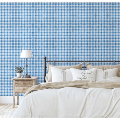 Papel de Parede Xadrez Azul, Vinil Autoadesivo, Revestimento Decorativo de Parede, Fácil Instalação DIY para Quarto e Sala - S4Sassy 63,5 cm (L) × 609,6 cm (C) / Azul - Vinil Texturizado