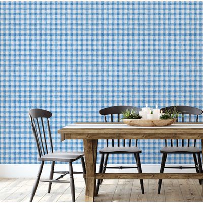 Papel de Parede Xadrez Azul, Vinil Autoadesivo, Revestimento Decorativo de Parede, Fácil Instalação DIY para Quarto e Sala - S4Sassy 63,5 cm (L) × 609,6 cm (C) / Azul - Vinil Texturizado