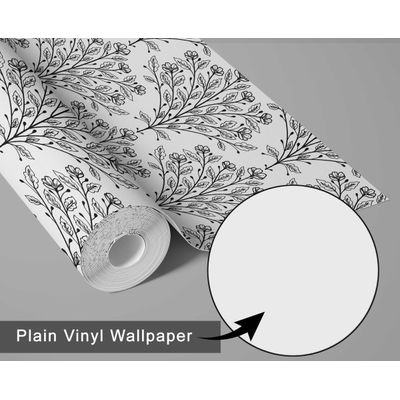 Papel de Parede Contorno Floral, Vinílico Autoadesivo para Paredes Pretas, Revestimento Decorativo Fácil DIY para Quarto e Sala - S4Sassy 63,5 cm (L) × 304,8 cm (C) / Preto - Vinil Liso