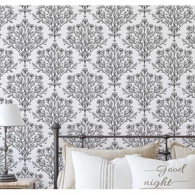 Papel de Parede Contorno Floral, Vinílico Autoadesivo para Paredes Pretas, Revestimento Decorativo Fácil DIY para Quarto e Sala - S4Sassy 63,5 cm (L) × 304,8 cm (C) / Preto - Vinil Liso