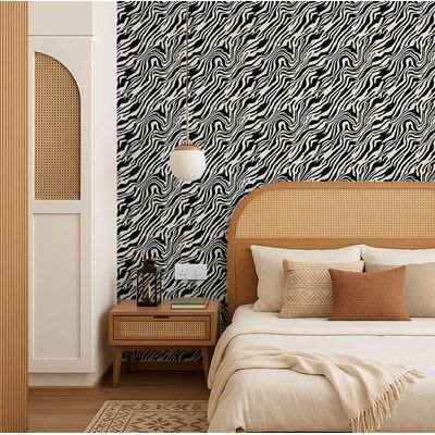 Papel de Parede Vinílico Autoadesivo Removível, Estampa Animal Listrada, Fácil DIY para Quarto e Sala - Preto - S4Sassy 63,5 cm (L) × 914,4 cm (C) / Preto - Vinil Texturizado