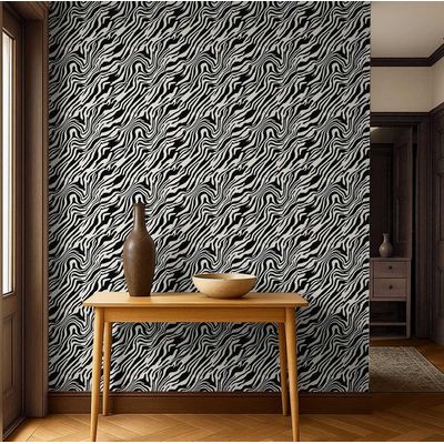 Papel de Parede Vinílico Autoadesivo Removível, Estampa Animal Listrada, Fácil DIY para Quarto e Sala - Preto - S4Sassy 63,5 cm (L) × 914,4 cm (C) / Preto - Vinil Texturizado