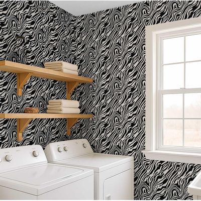 Papel de Parede Vinílico Autoadesivo Removível, Estampa Animal Listrada, Fácil DIY para Quarto e Sala - Preto - S4Sassy 63,5 cm (L) × 914,4 cm (C) / Preto - Vinil Texturizado