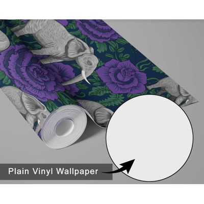Elefante com Rosa Papel de Parede Estilo Asiático, Vinil Autoadesivo Decorativo, Instalação DIY Fácil para Quarto e Sala — Roxo - S4Sassy 63,5 cm (L) × 609,6 cm (C) / Roxo - Vinil Liso
