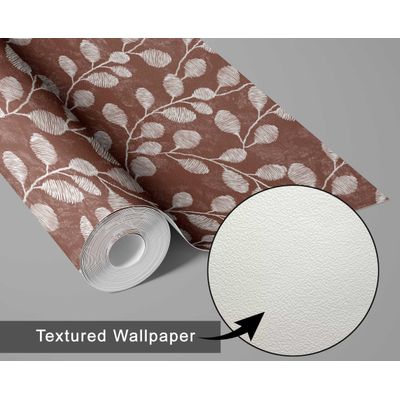 Papel de Parede Autoadesivo Vinílico Impermeável Folhagem Penas Marrom Removível para Locatários — Quarto e Sala de Jantar - S4Sassy 63,5 cm (L) × 304,8 cm (C) / Marrom - Vinil Texturizado