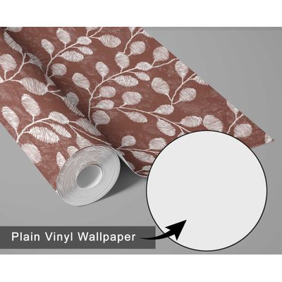 Papel de Parede Autoadesivo Vinílico Impermeável Folhagem Penas Marrom Removível para Locatários — Quarto e Sala de Jantar - S4Sassy 63,5 cm (L) × 304,8 cm (C) / Marrom - Vinil Texturizado